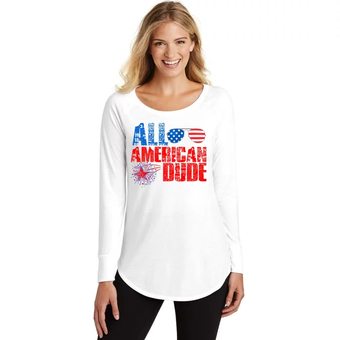 All American Dude 4th Of July Women's Perfect Tri Tunic Long Sleeve Shirt