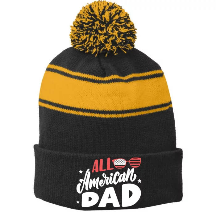 All American Dad | 4th Of July Family Outfits Stripe Pom Pom Beanie