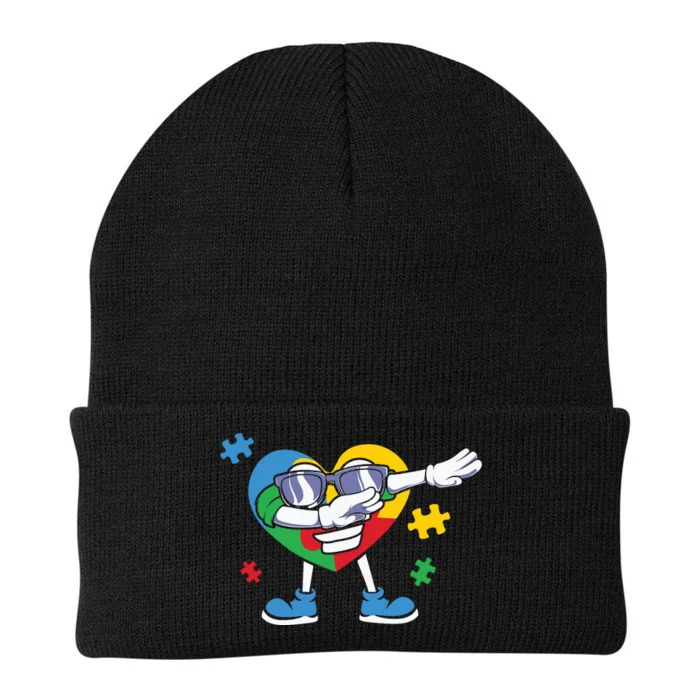 Autism Awareness Dabbing Puzzle Heart Glasses Knit Cap Winter Beanie