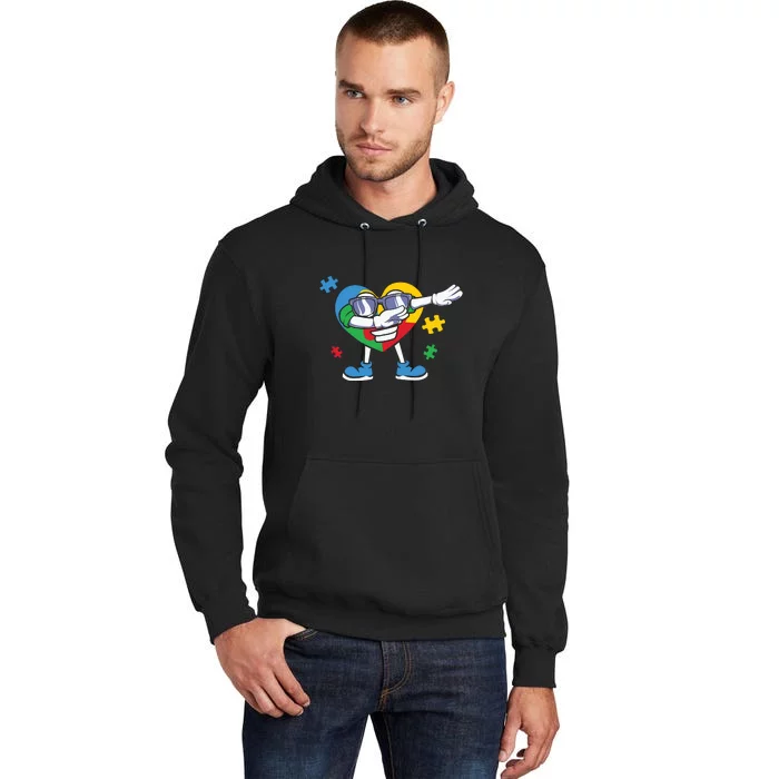 Autism Awareness Dabbing Puzzle Heart Glasses Tall Hoodie