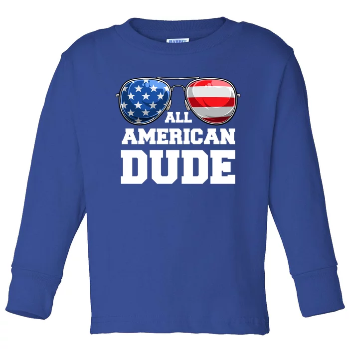 All American Dude 4th Of July Great Gift Toddler Long Sleeve Shirt