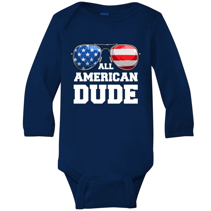 All American Dude 4th Of July Great Gift Baby Long Sleeve Bodysuit