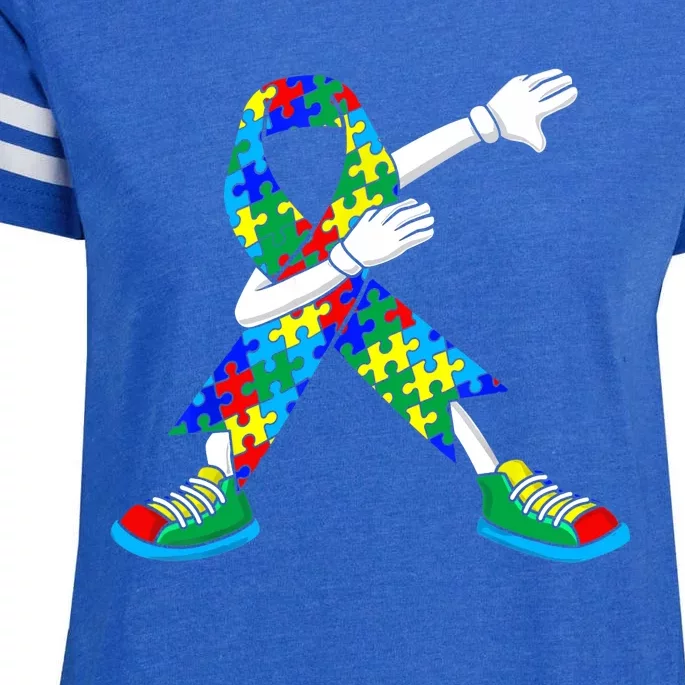 Autism Awareness Dabbing Puzzle Piece Love Dab Dance Enza Ladies Jersey Football T-Shirt