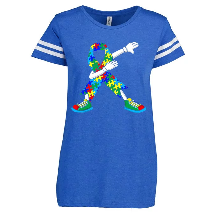 Autism Awareness Dabbing Puzzle Piece Love Dab Dance Enza Ladies Jersey Football T-Shirt