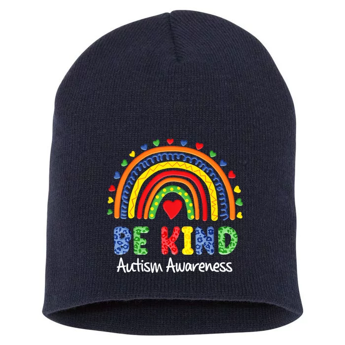 Autism Awareness Day Colorful Rainbow Be Kind Short Acrylic Beanie