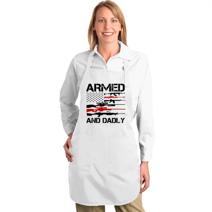 Armed And Dadly Usa Patriotic Fathers Day Full-Length Apron With Pocket