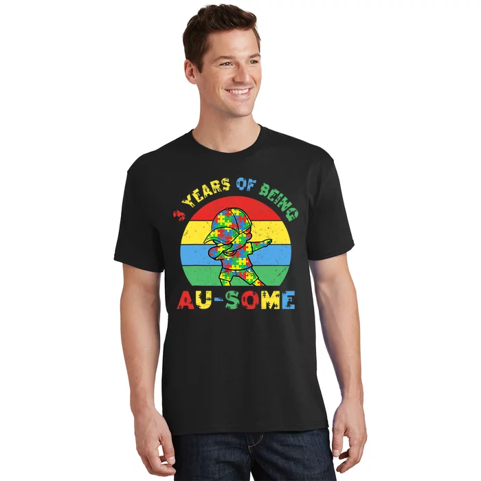 Autism Awareness Dabbing Awesome 3 Year Old 3rd Birthday T-Shirt