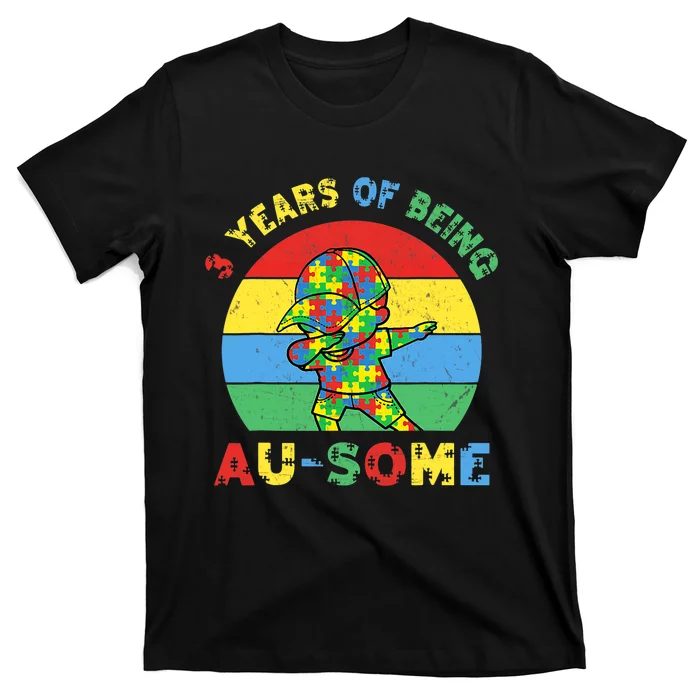 Autism Awareness Dabbing Awesome 3 Year Old 3rd Birthday T-Shirt