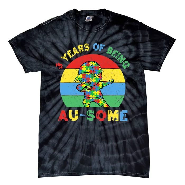 Autism Awareness Dabbing Awesome 3 Year Old 3rd Birthday Tie-Dye T-Shirt