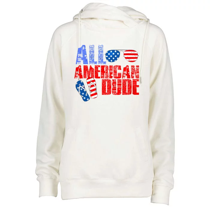 All American Dude Patriotic Usa Flag Grunge Style Gift Womens Funnel Neck Pullover Hood