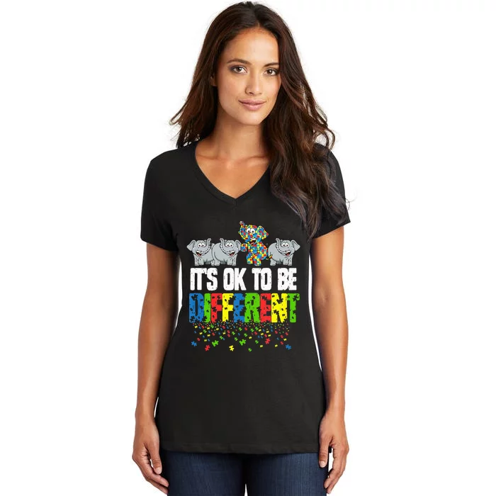 Autism Awareness Day Gift It's Ok To Be Different Women's V-Neck T-Shirt