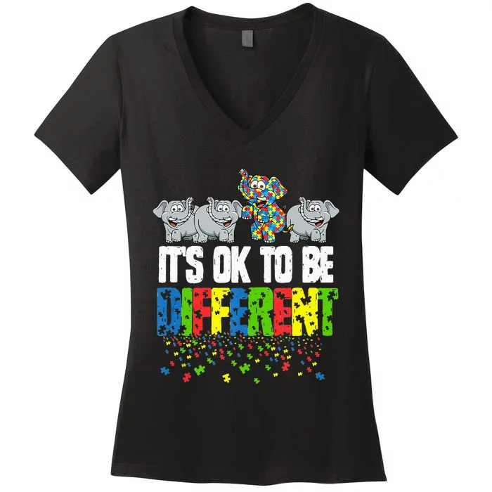 Autism Awareness Day Gift It's Ok To Be Different Women's V-Neck T-Shirt