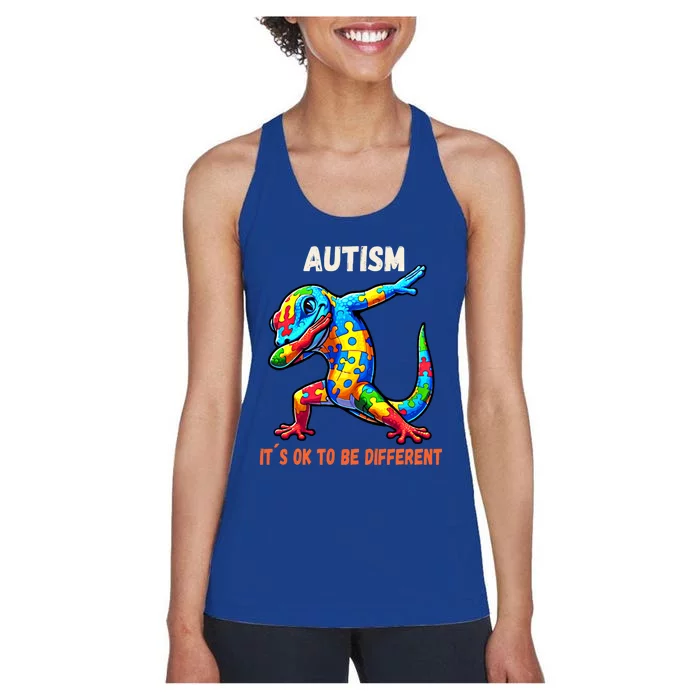 Autism Awareness Dabbing Gecko Cool Gift Women's Racerback Tank