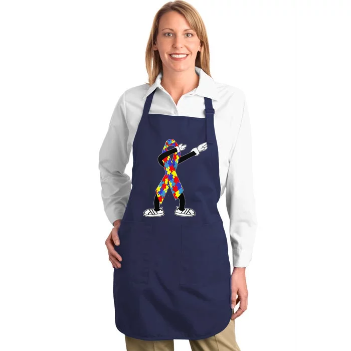 Autism Awareness Dabbing Puzzle Piece Love Dab Dance Full-Length Apron With Pocket