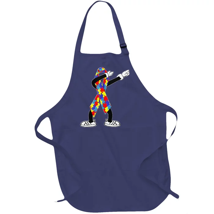 Autism Awareness Dabbing Puzzle Piece Love Dab Dance Full-Length Apron With Pocket