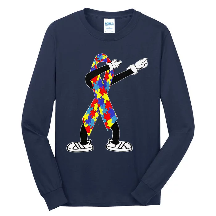 Autism Awareness Dabbing Puzzle Piece Love Dab Dance Tall Long Sleeve T-Shirt