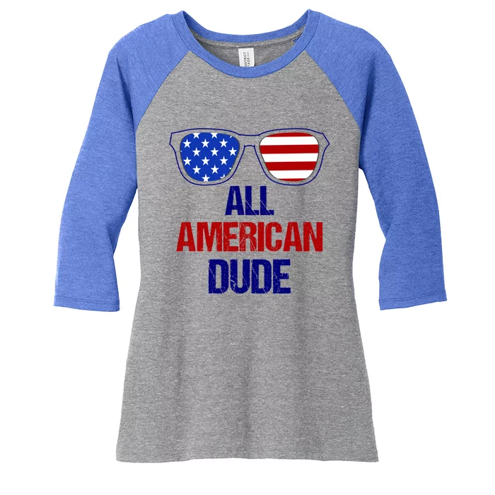 All American Dude Usa Flag America Fourth Of July Gift Women's Tri-Blend 3/4-Sleeve Raglan Shirt