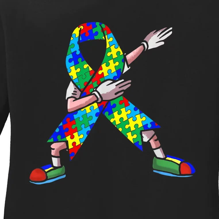 Autism Awareness Dabbing Puzzle Piece Love Dab Dance Ladies Long Sleeve Shirt