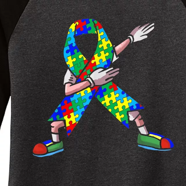 Autism Awareness Dabbing Puzzle Piece Love Dab Dance Women's Tri-Blend 3/4-Sleeve Raglan Shirt