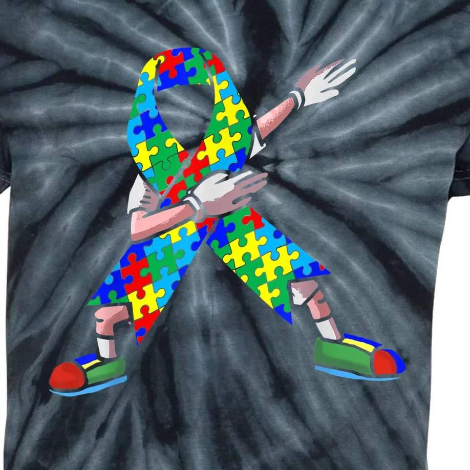 Autism Awareness Dabbing Puzzle Piece Love Dab Dance Kids Tie-Dye T-Shirt