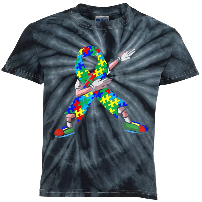 Autism Awareness Dabbing Puzzle Piece Love Dab Dance Kids Tie-Dye T-Shirt