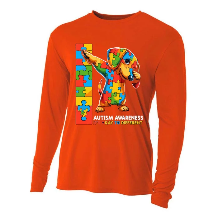 Autism Awareness Dabbing Dachshund Funny Gift Cooling Performance Long Sleeve Crew