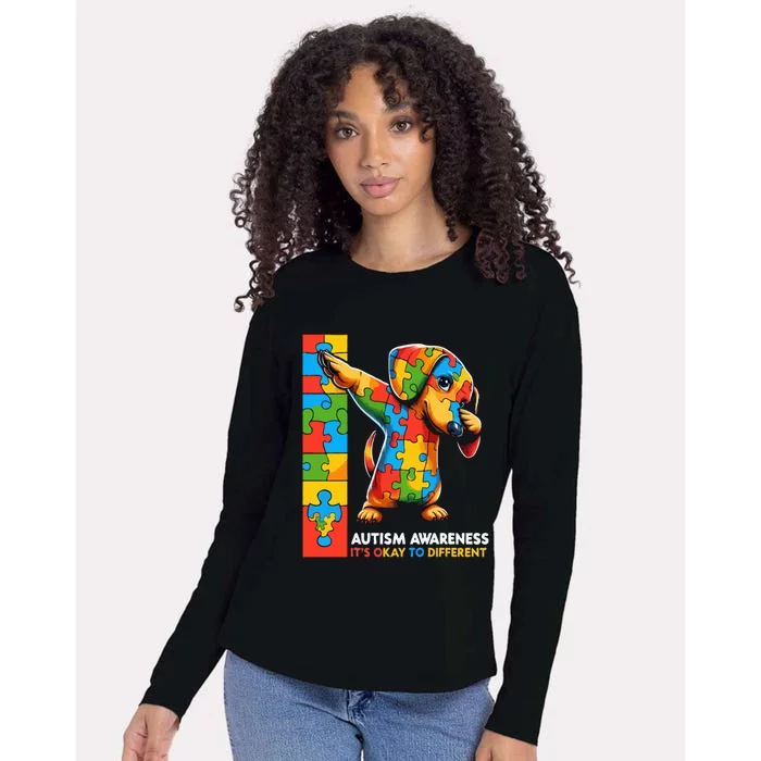 Autism Awareness Dabbing Dachshund Funny Gift Womens Cotton Relaxed Long Sleeve T-Shirt