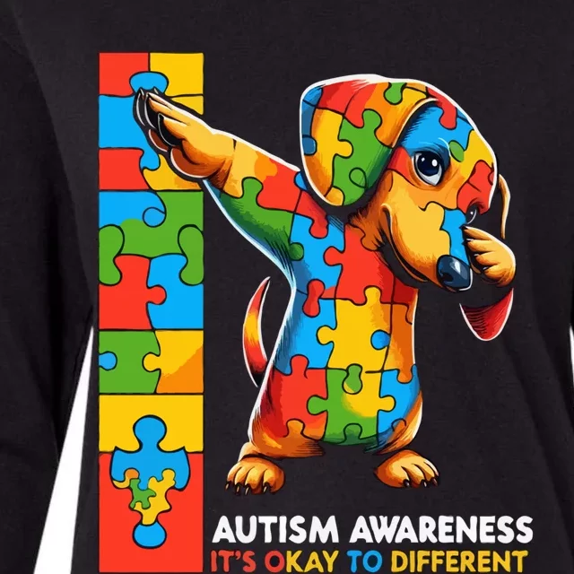 Autism Awareness Dabbing Dachshund Funny Gift Womens Cotton Relaxed Long Sleeve T-Shirt