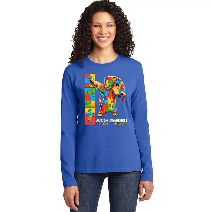 Autism Awareness Dabbing Dachshund Funny Gift Ladies Long Sleeve Shirt