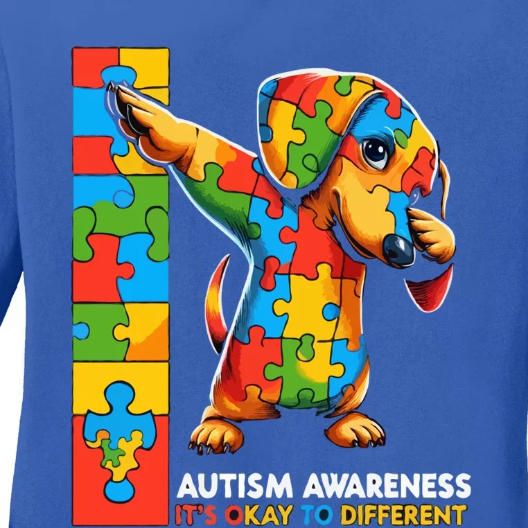 Autism Awareness Dabbing Dachshund Funny Gift Ladies Long Sleeve Shirt