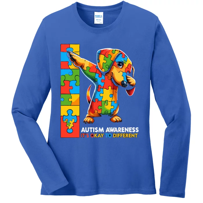 Autism Awareness Dabbing Dachshund Funny Gift Ladies Long Sleeve Shirt