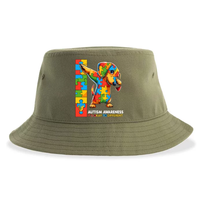 Autism Awareness Dabbing Dachshund Funny Gift Sustainable Bucket Hat