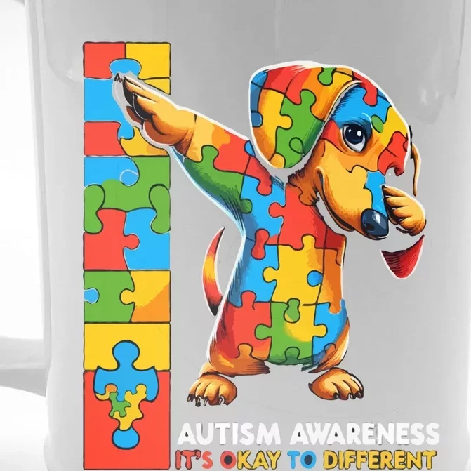 Autism Awareness Dabbing Dachshund Funny Gift Front & Back Beer Stein