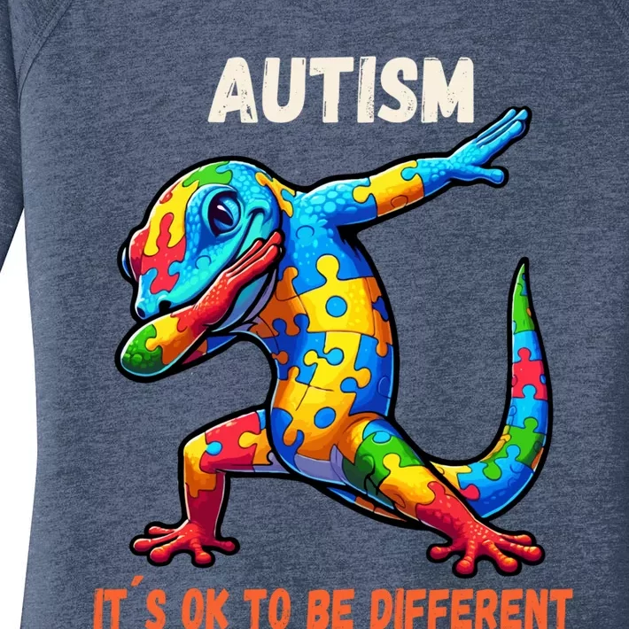 Autism Awareness Dabbing Gecko Funny Gift Women's Perfect Tri Tunic Long Sleeve Shirt