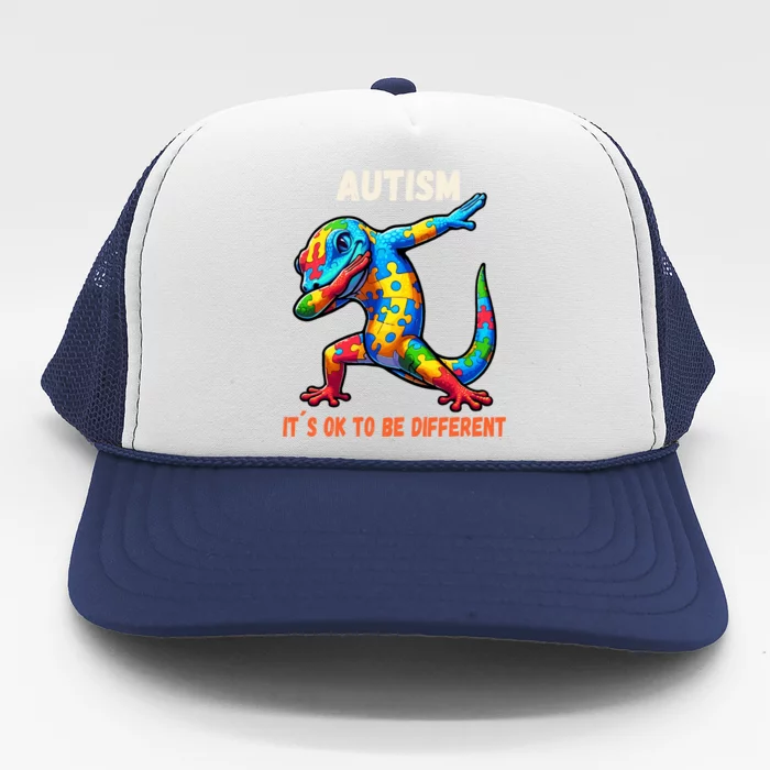 Autism Awareness Dabbing Gecko Funny Gift Trucker Hat