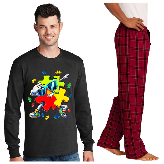 Autism Awareness Dabbing Puzzle Piece Sunglasses Gift Long Sleeve Pajama Set