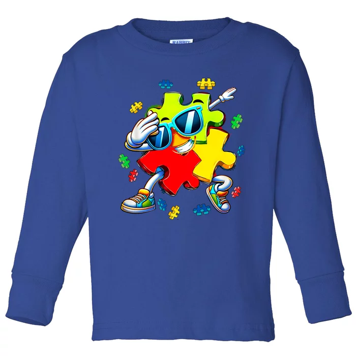 Autism Awareness Dabbing Puzzle Piece Sunglasses Gift Toddler Long Sleeve Shirt