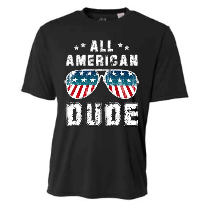 All American Dude 4th Of July Sunglasses Family Meaningful Gift Cooling Performance Crew T-Shirt