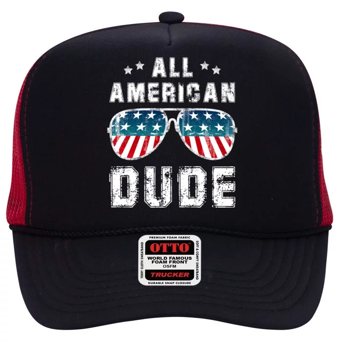 All American Dude 4th Of July Sunglasses Family Meaningful Gift High Crown Mesh Trucker Hat