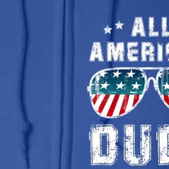 All American Dude 4th Of July Sunglasses Family Meaningful Gift Full Zip Hoodie