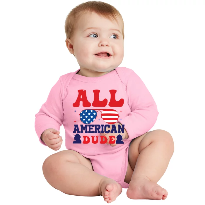 All American Dude 4th Of July Sunglasses Teens Cute Gift Baby Long Sleeve Bodysuit