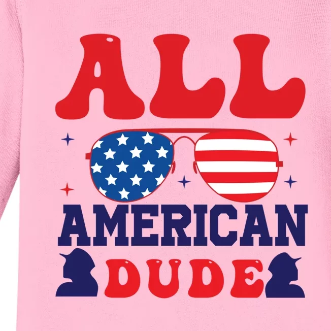 All American Dude 4th Of July Sunglasses Teens Cute Gift Baby Long Sleeve Bodysuit