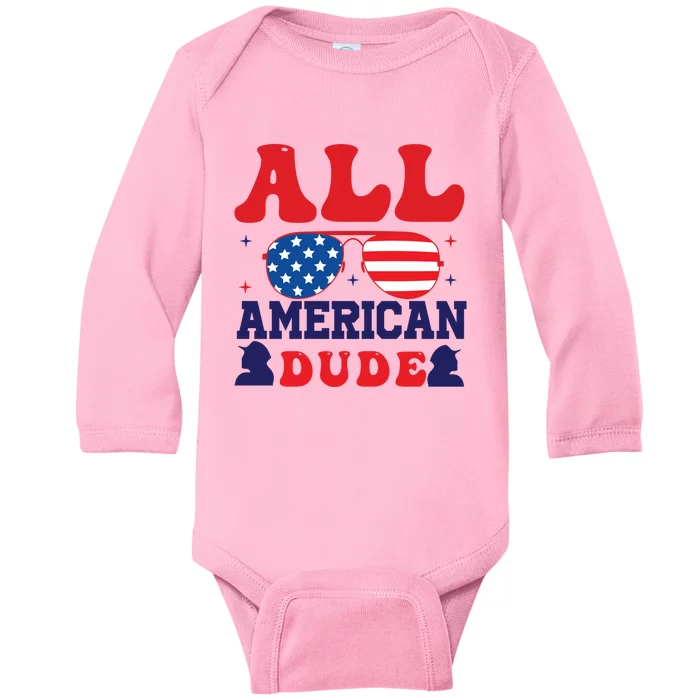 All American Dude 4th Of July Sunglasses Teens Cute Gift Baby Long Sleeve Bodysuit