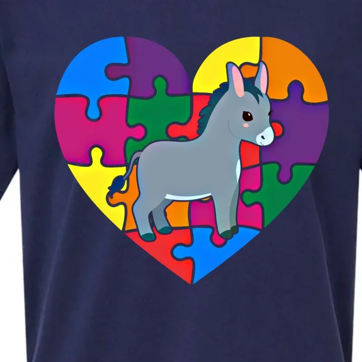 Autism Awareness Donkey Heart ValentineS Day Puzzle Piece Gift Sueded Cloud Jersey T-Shirt