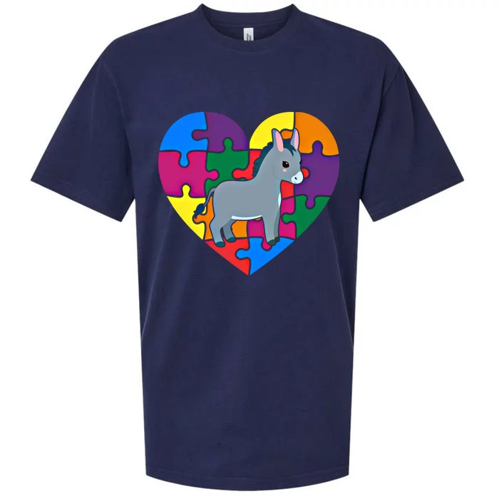 Autism Awareness Donkey Heart ValentineS Day Puzzle Piece Gift Sueded Cloud Jersey T-Shirt