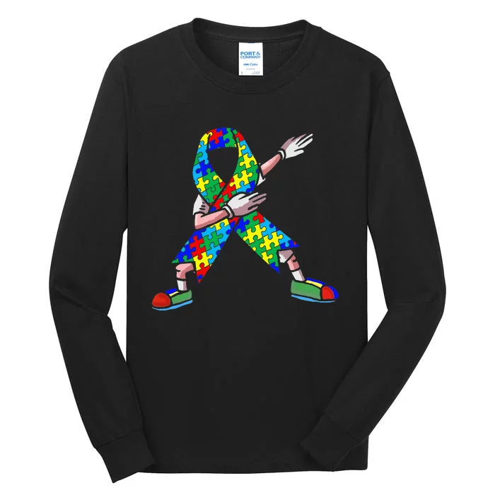 Autism Awareness Dabbing Puzzle Piece Love Dab Dance Tall Long Sleeve T-Shirt