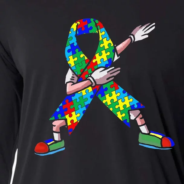 Autism Awareness Dabbing Puzzle Piece Love Dab Dance Cooling Performance Long Sleeve Crew