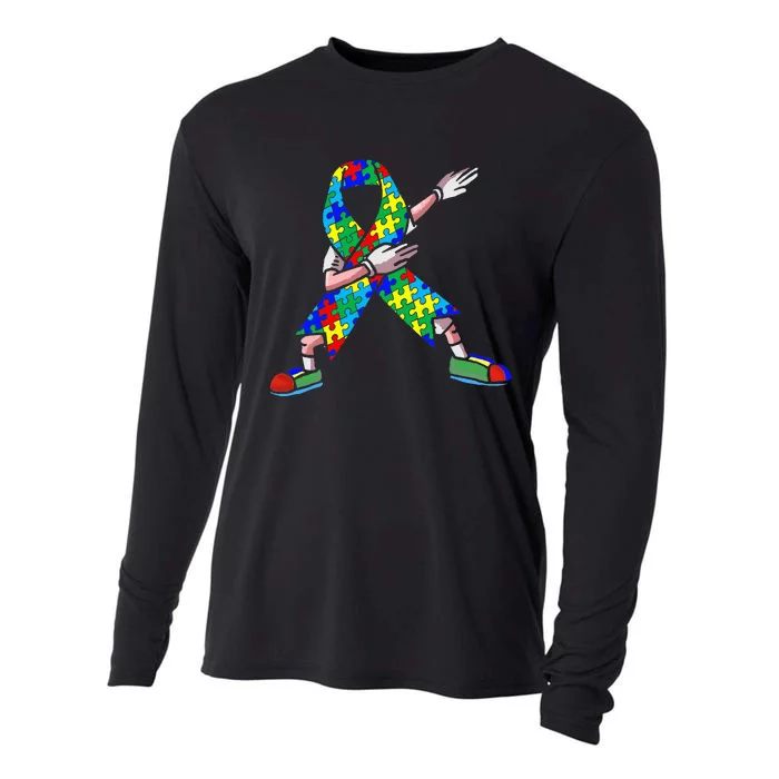 Autism Awareness Dabbing Puzzle Piece Love Dab Dance Cooling Performance Long Sleeve Crew