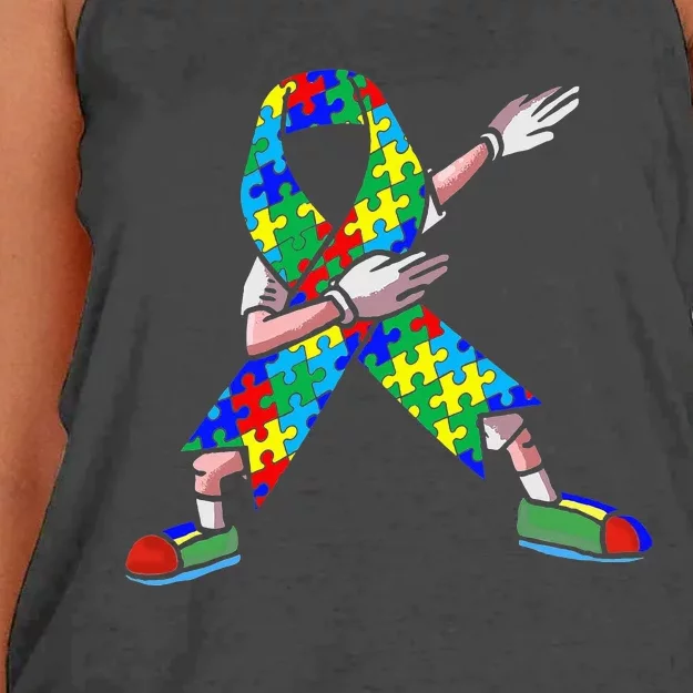 Autism Awareness Dabbing Puzzle Piece Love Dab Dance Women's Knotted Racerback Tank