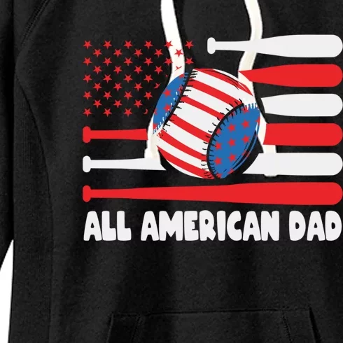 All American Dad Baseball Us Flag Great Gift Women's Fleece Hoodie